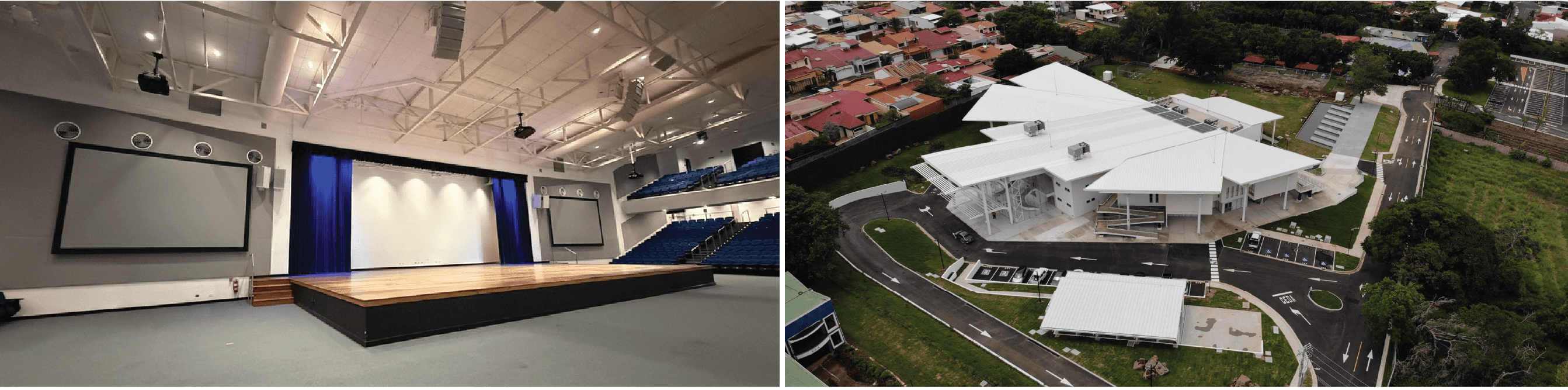 Auditorio principal y vista aérea del CIC ANDE