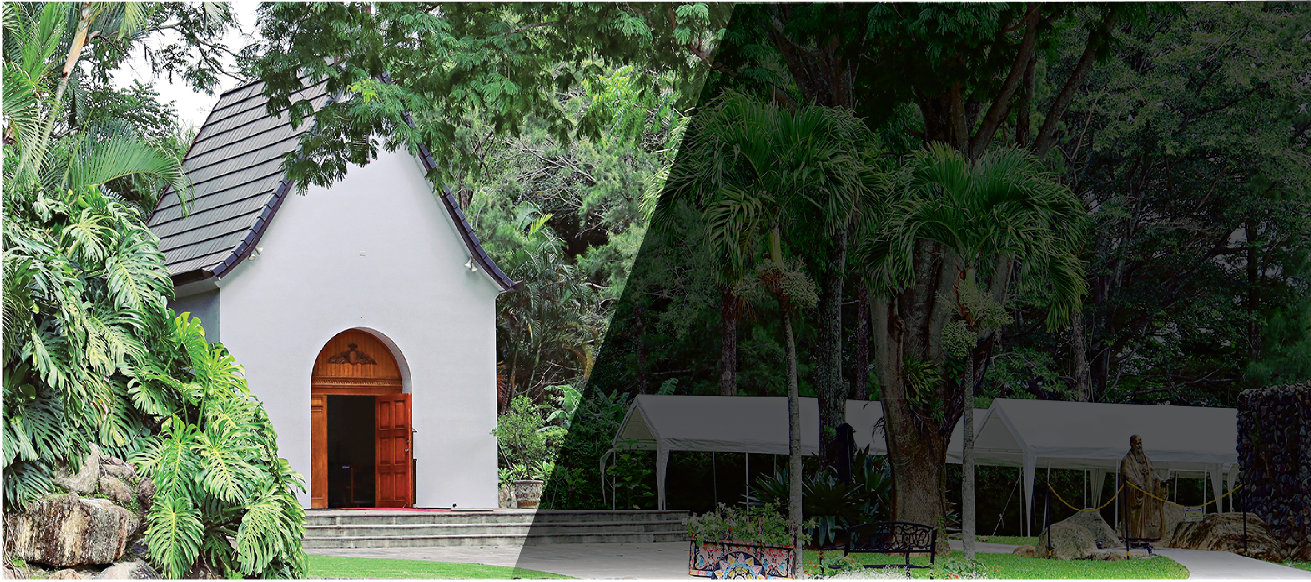 Family of Hope Shrine surrounded by greenery in Santa Ana